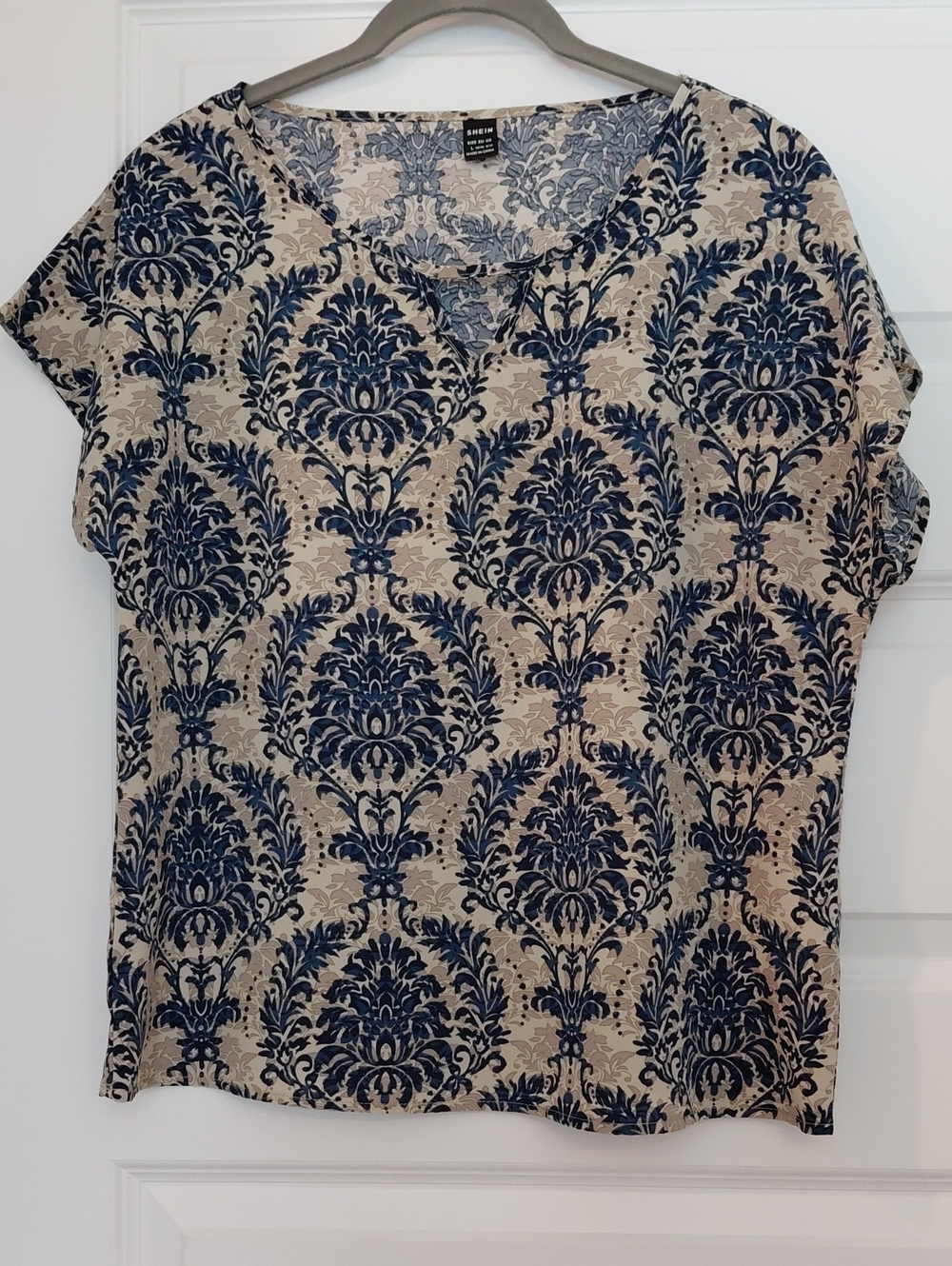 Navy Damask Short Sleeve Scoop Neck Tee - Picture 1 of 4